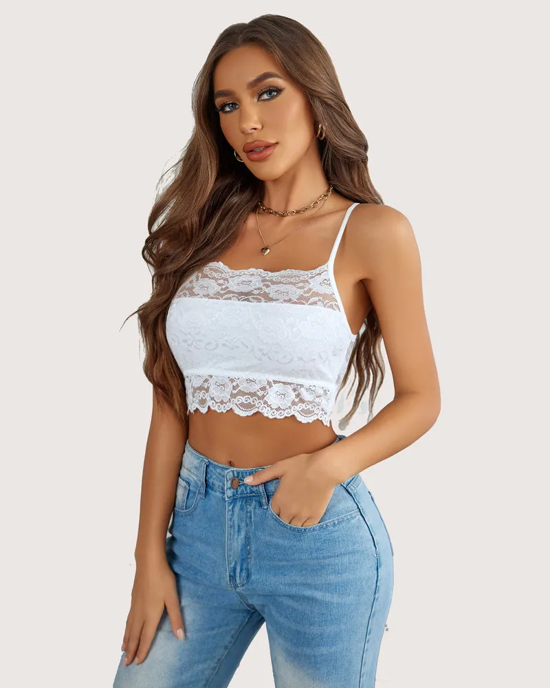 2Pack Wireless Lace Double-Layered Crop Top