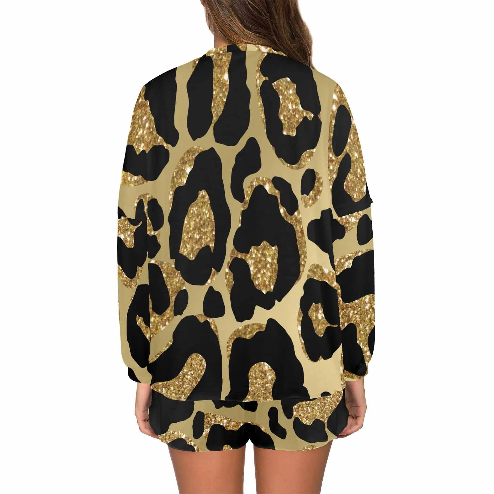 Animal Print 2  Women's Long Sleeve Pajama Set with Shorts