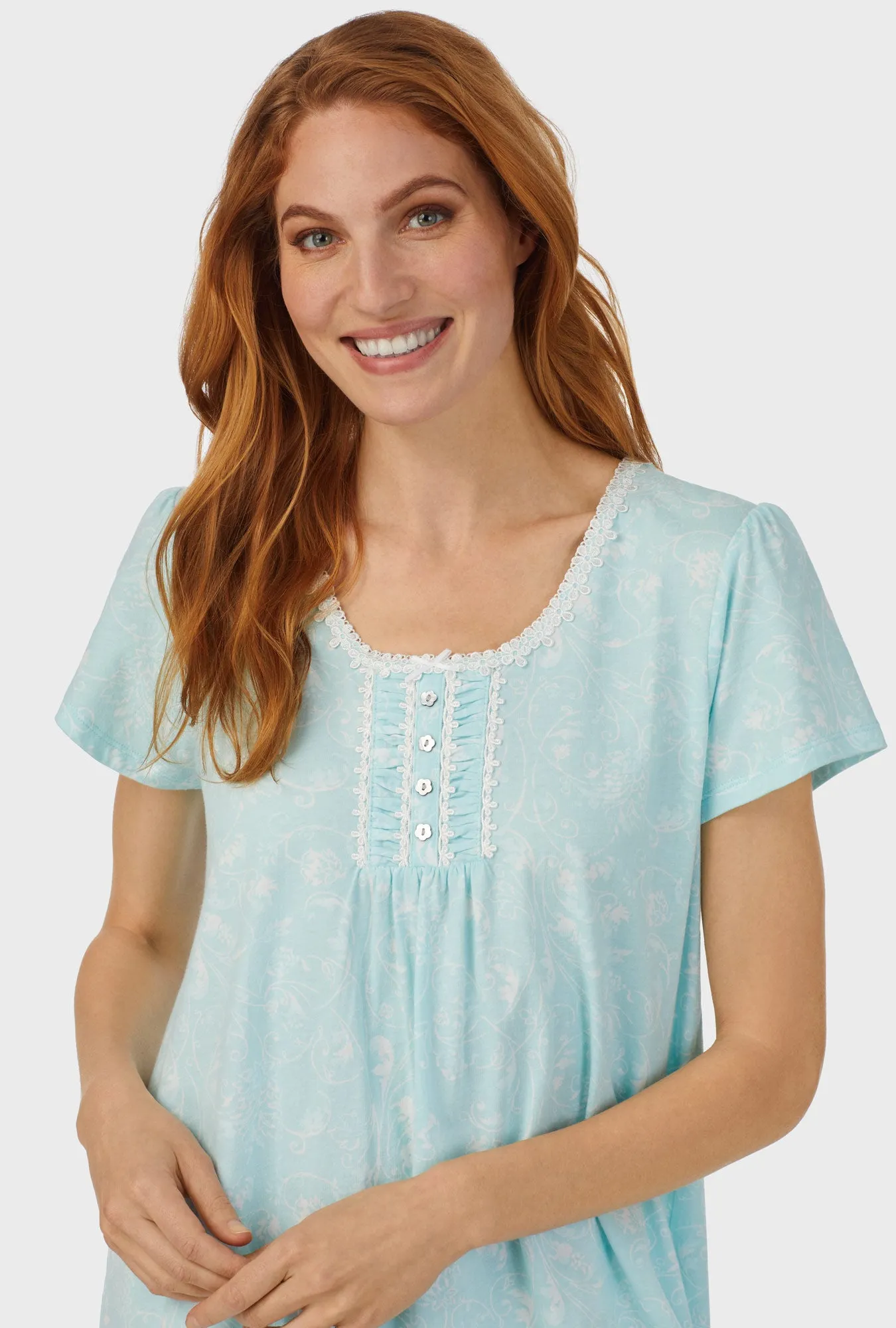 Aqua Scroll Cap Sleeve Nightshirt