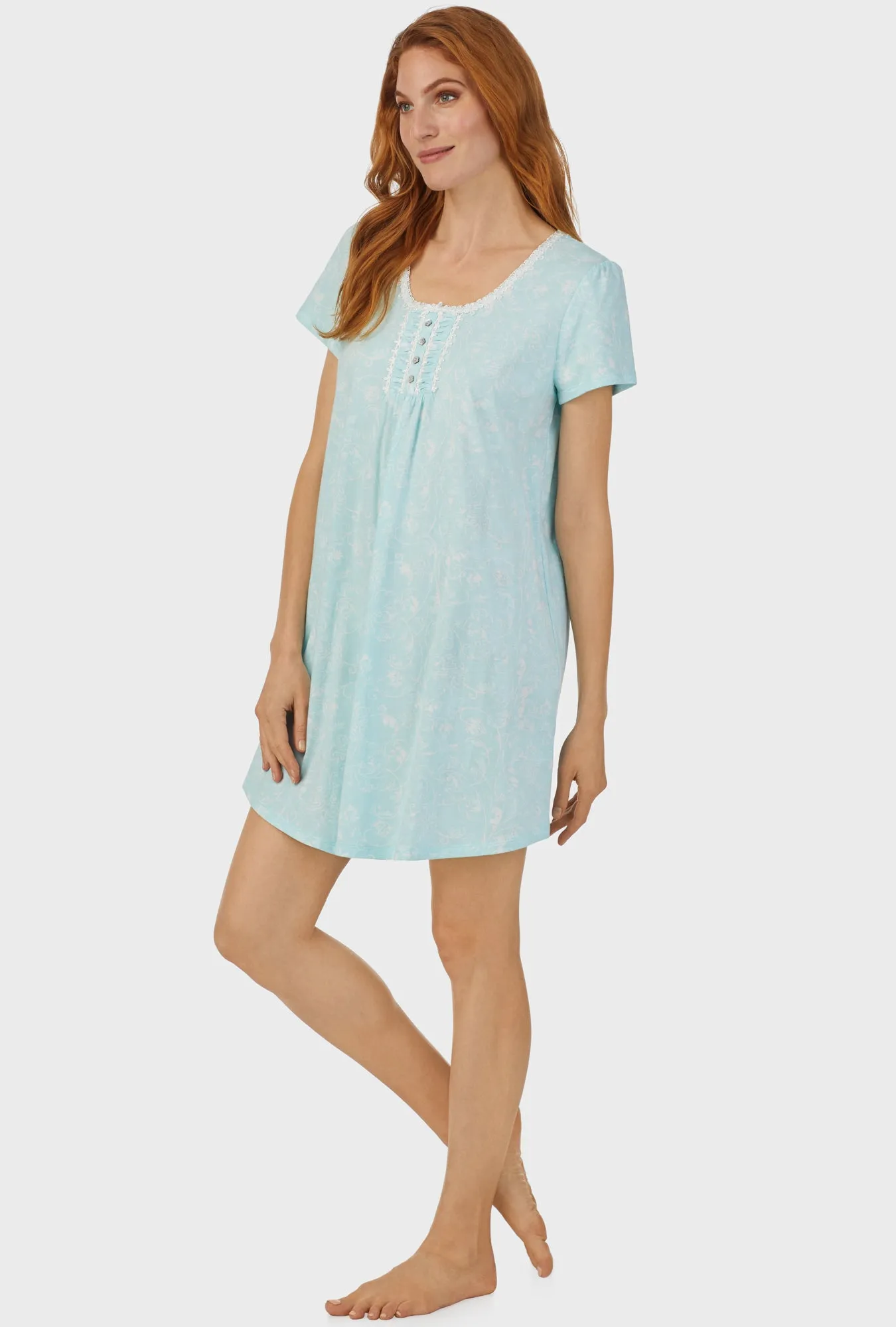 Aqua Scroll Cap Sleeve Nightshirt