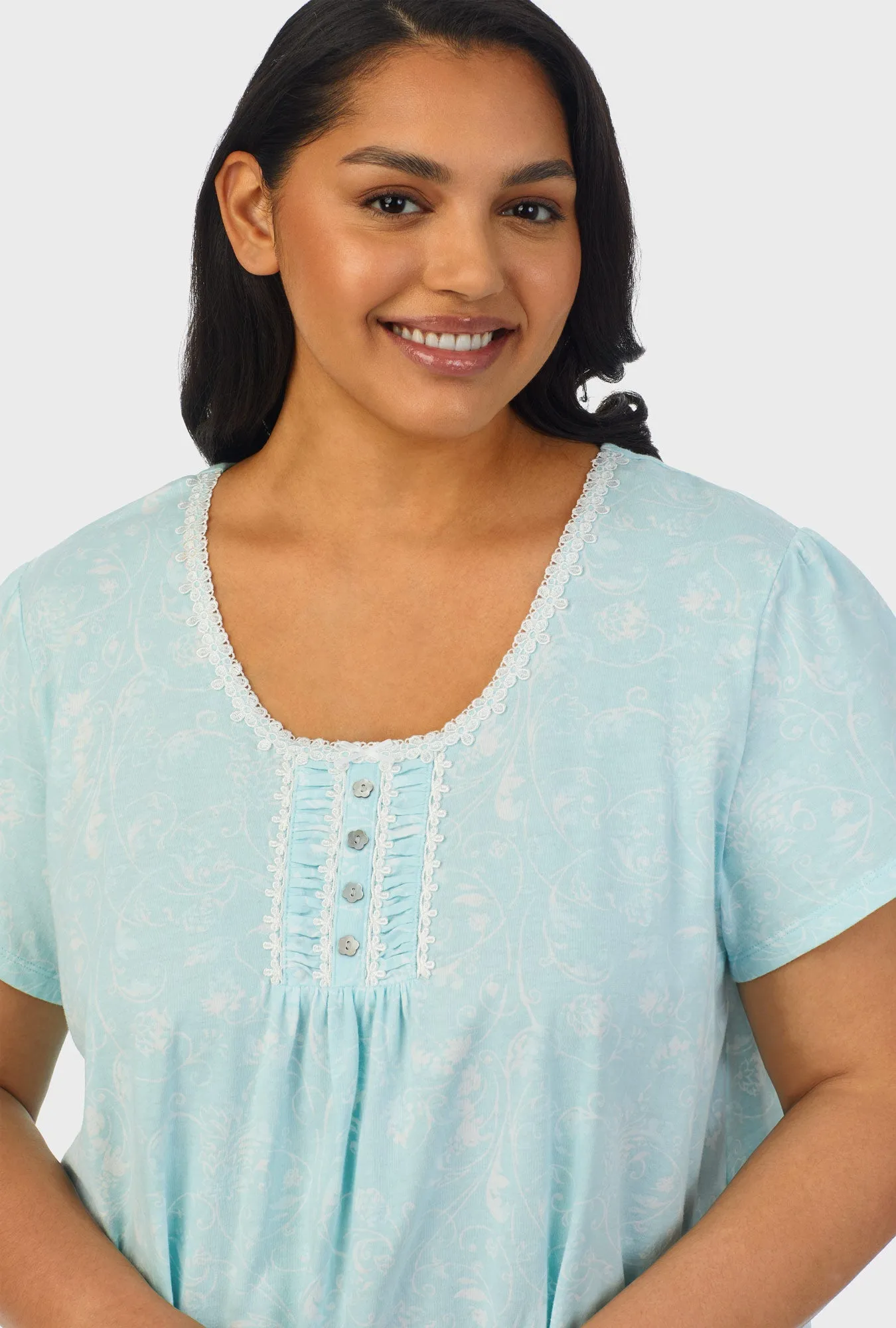 Aqua Scroll Cap Sleeve Nightshirt