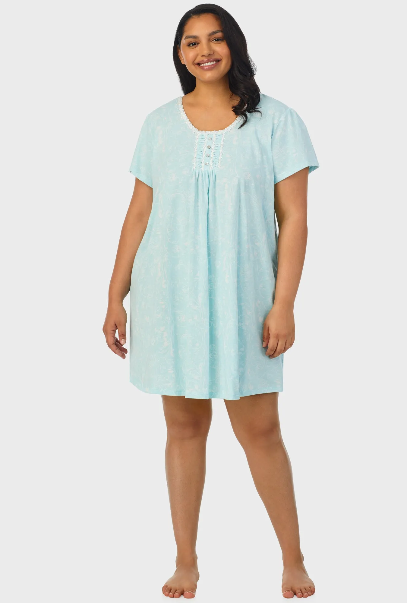 Aqua Scroll Cap Sleeve Nightshirt