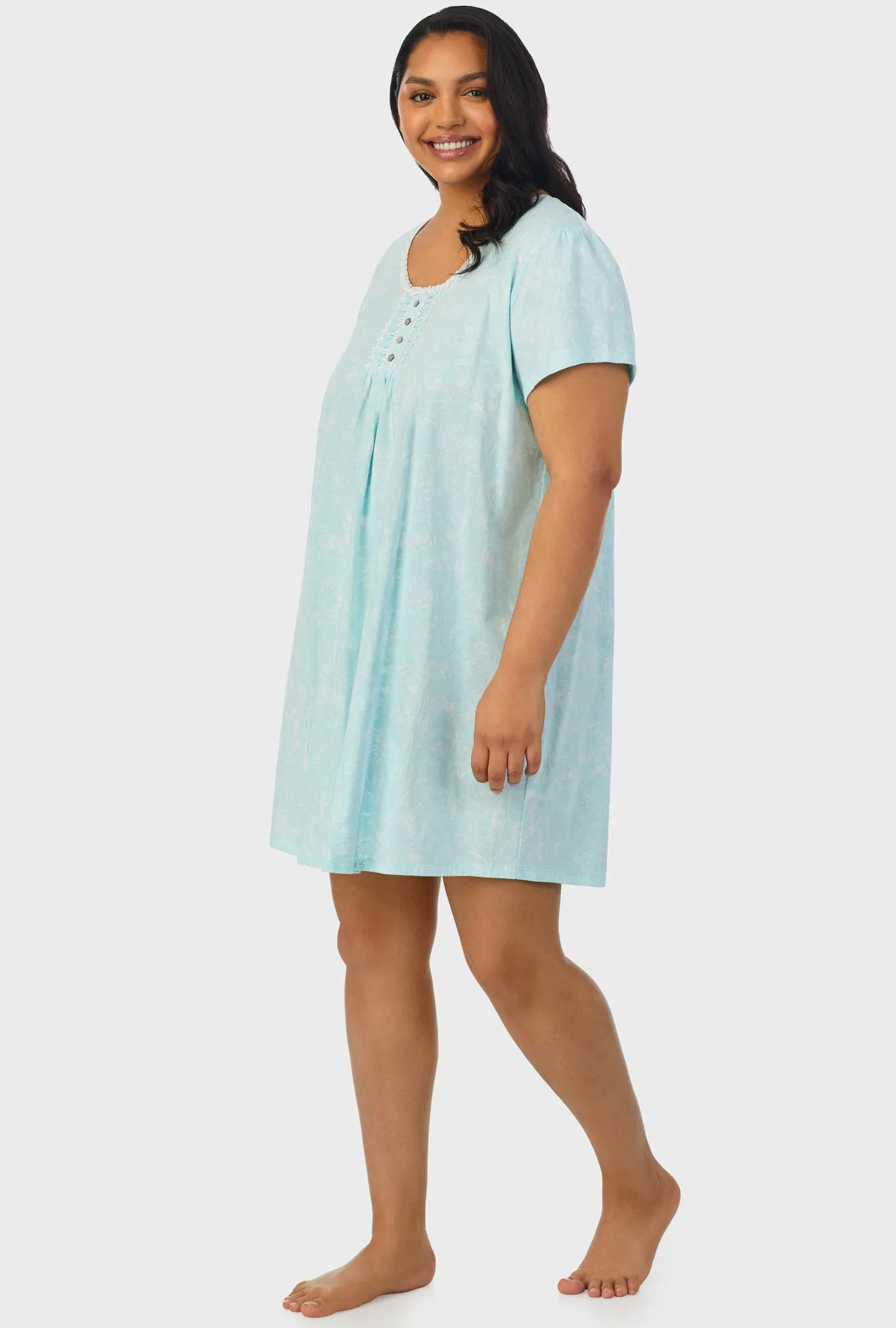 Aqua Scroll Cap Sleeve Nightshirt