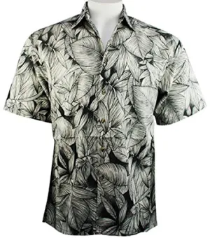 Bamboo Cay - Leaf Cay, Men's Tropical Style Floral Print Button Front Shirt