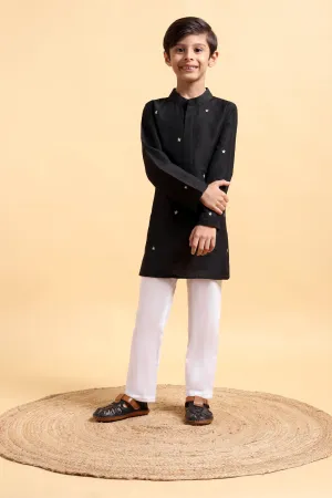 Black Embroidery Cotton Silk Kurta & Pajama Set