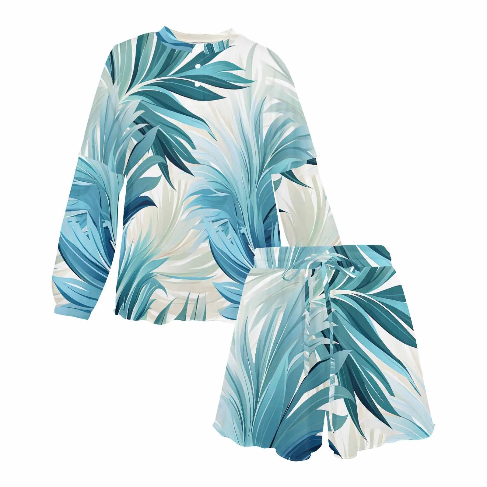 Blue Palms  Women's Long Sleeve Pajama Set with Shorts