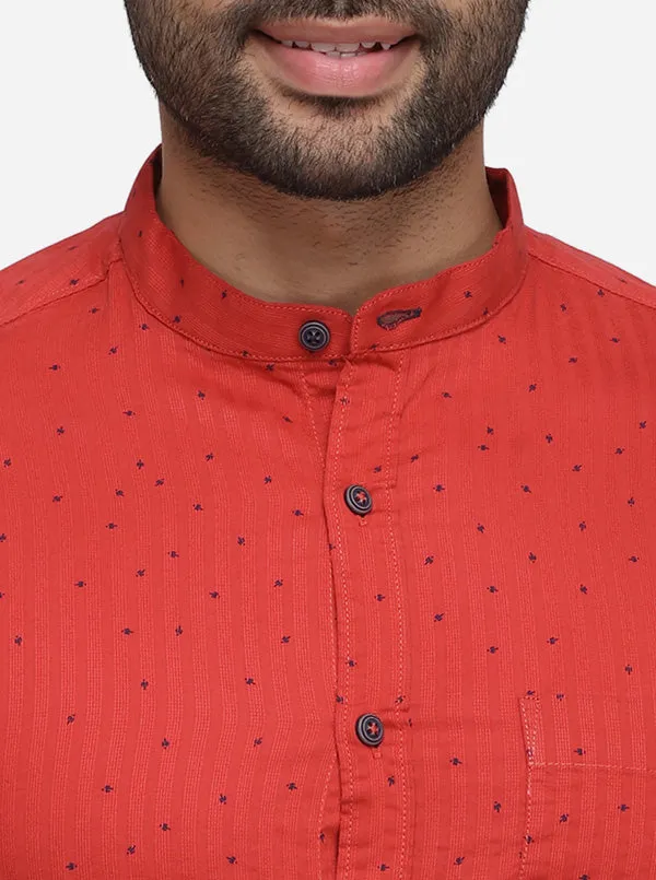 Bright Red Printed Slim Fit Casual Shirt | Greenfibre