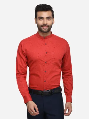 Bright Red Printed Slim Fit Casual Shirt | Greenfibre