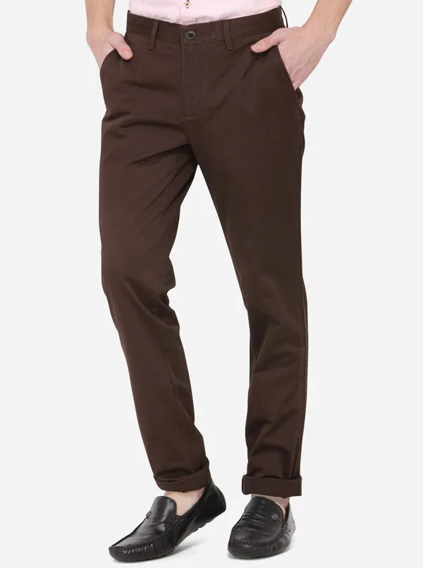 Brown Solid Uno Fit Casual Trouser | JadeBlue