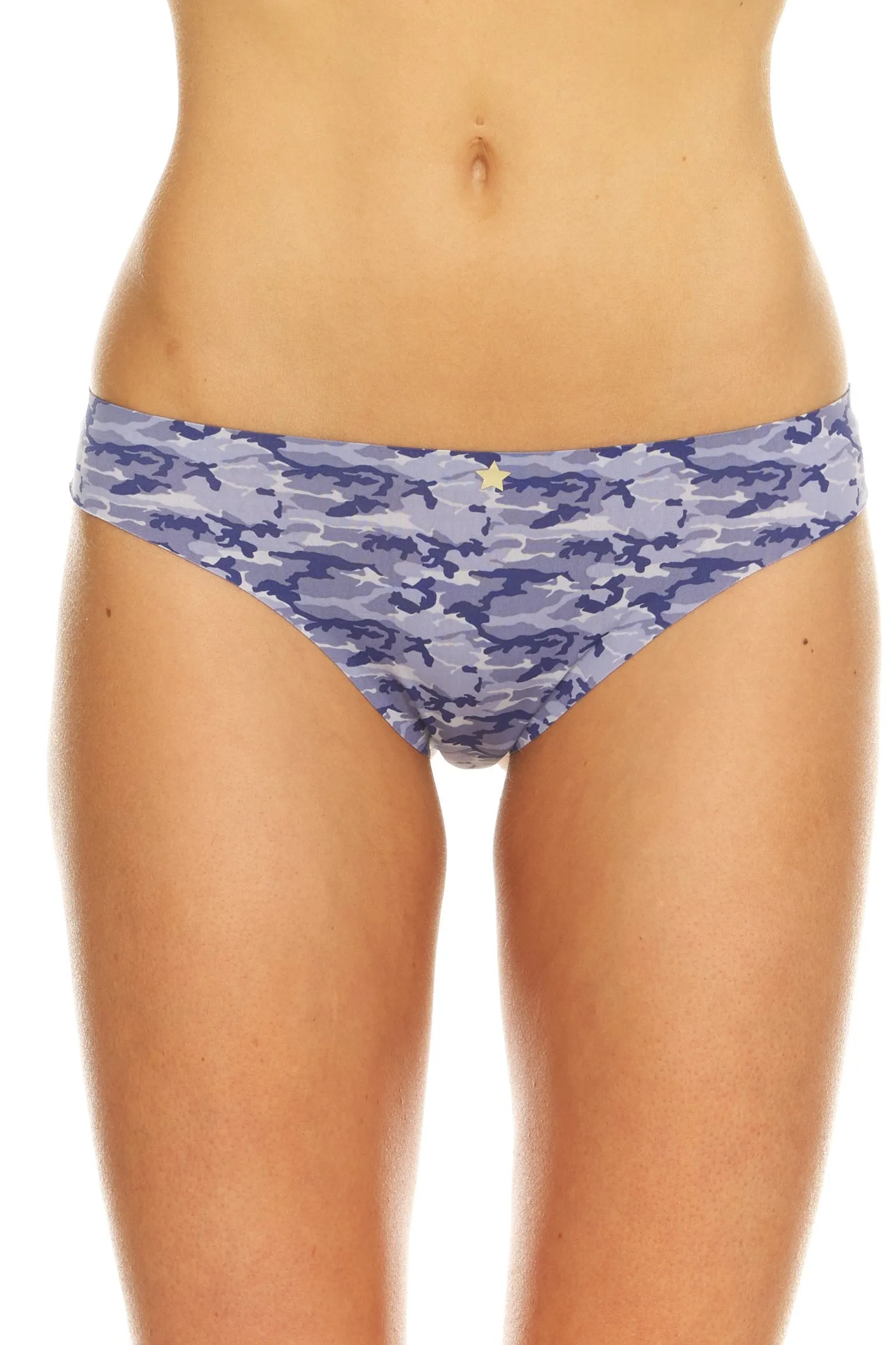 dELiA's Women’s Printed/Solid Laser Cut Thong G-String Underwear Panty Pack, Soft, Comfortable, Stretch, Seamless Panties Blue Camo Combo