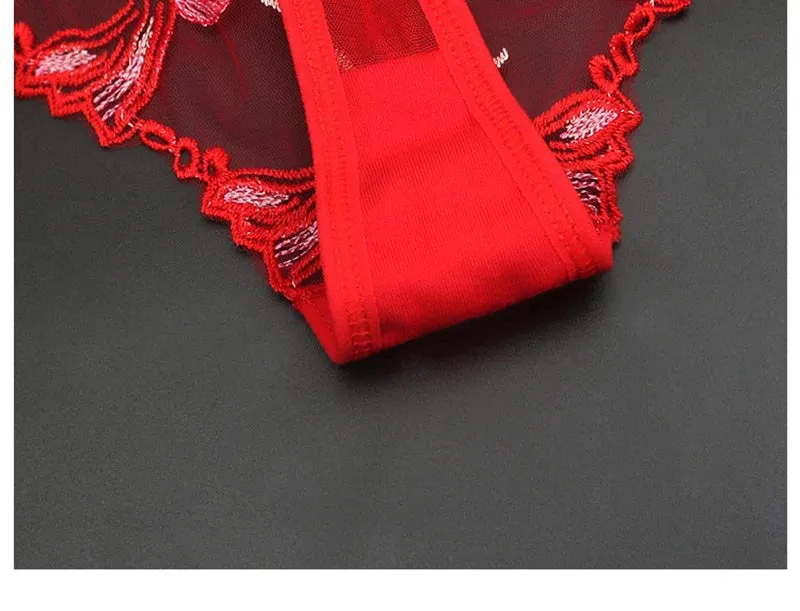 Feminine Floral Embroidery Underwear Ultra-thin Transparent Comfortable Thong Sexy Lace Underwear Low Waist Sexy Thong