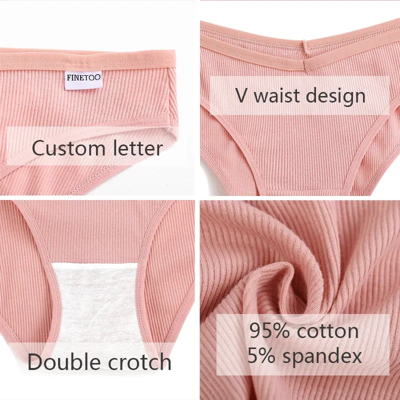 FINETOO M-4XL Cotton Panties Women's V Waist Underwear Plus Size Briefs Ladies Low-Rise Underpants Comfortable Panties Lingerie