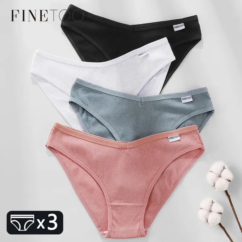 FINETOO M-4XL Cotton Panties Women's V Waist Underwear Plus Size Briefs Ladies Low-Rise Underpants Comfortable Panties Lingerie