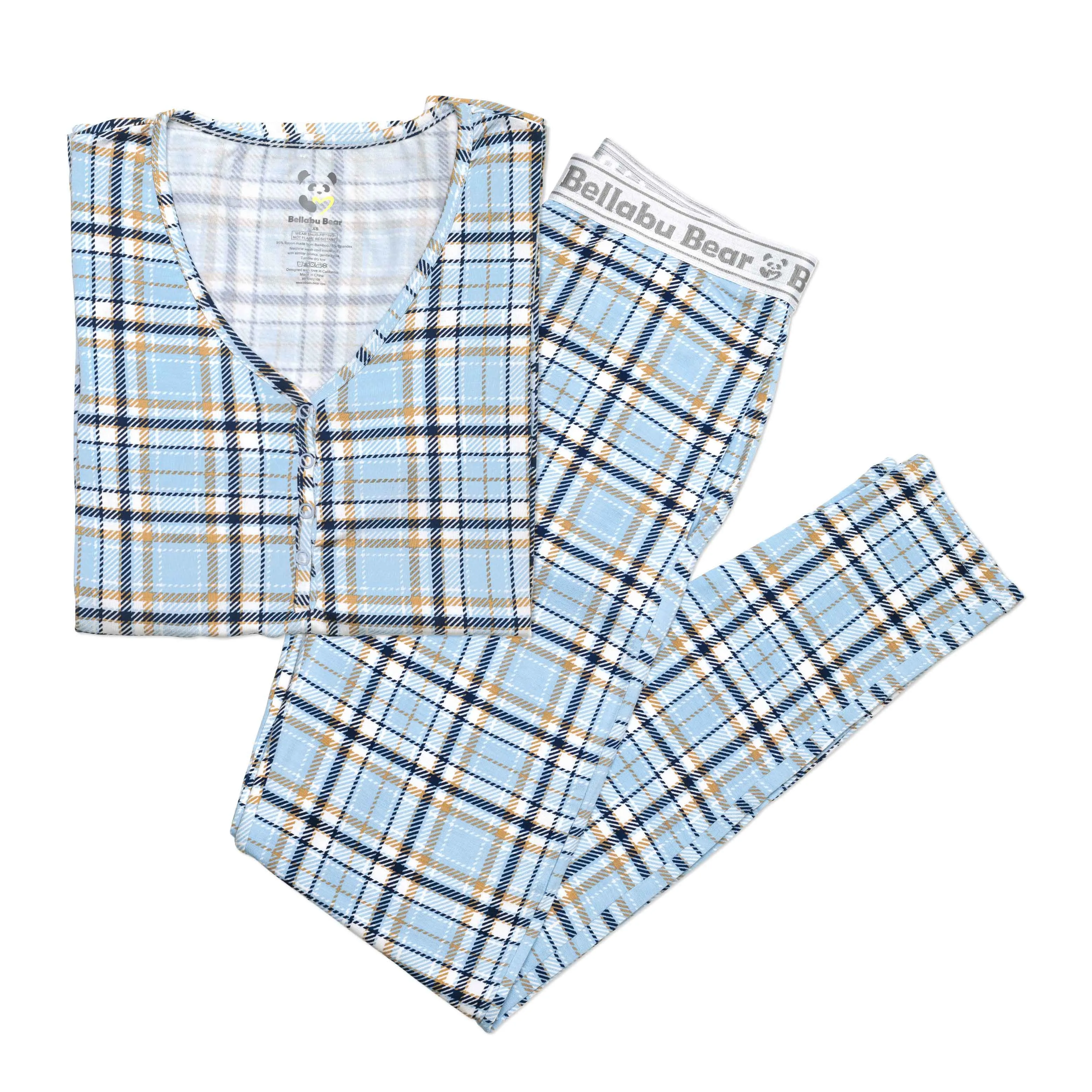 Holiday Plaid Blue Bamboo Women's Pajama Set