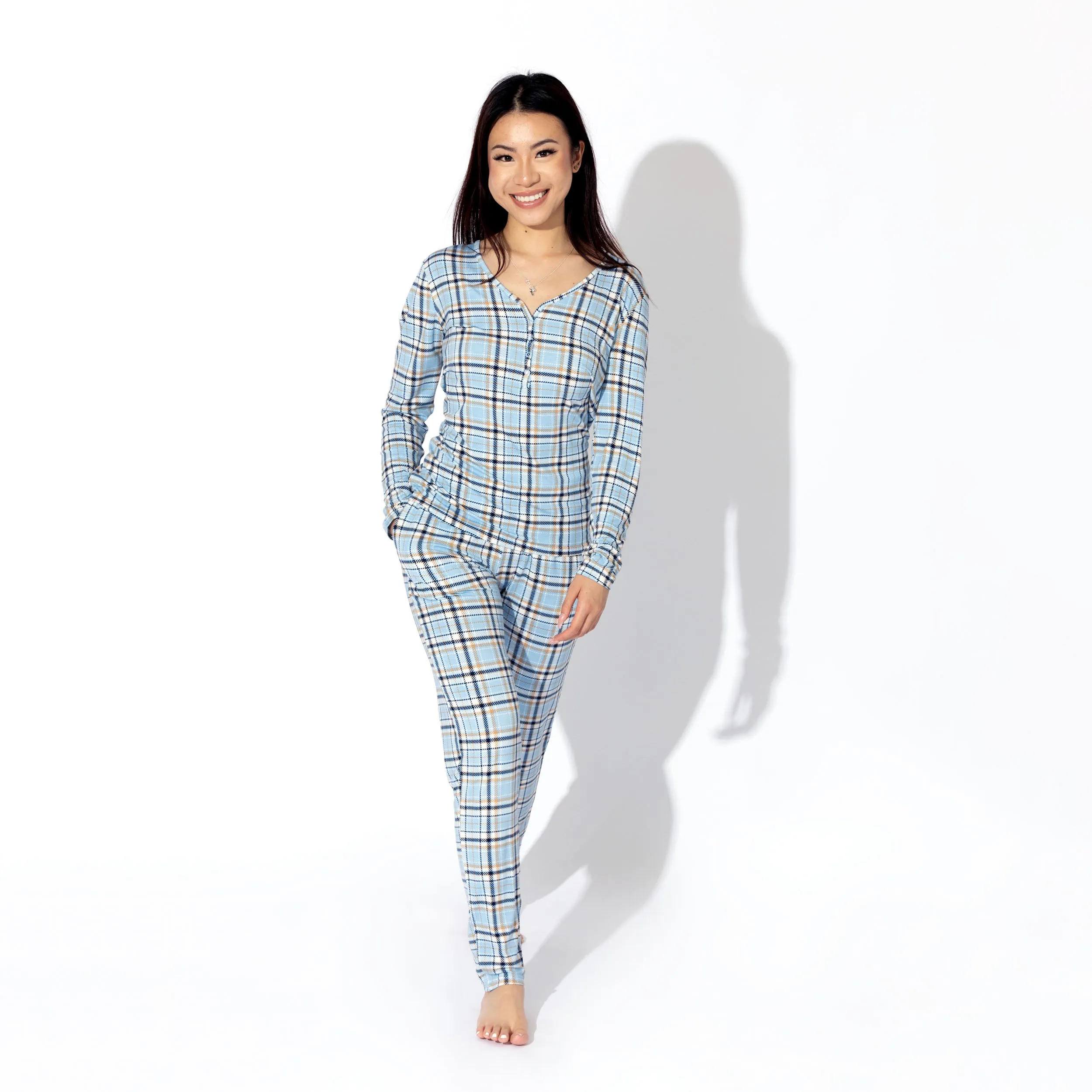 Holiday Plaid Blue Bamboo Women's Pajama Set