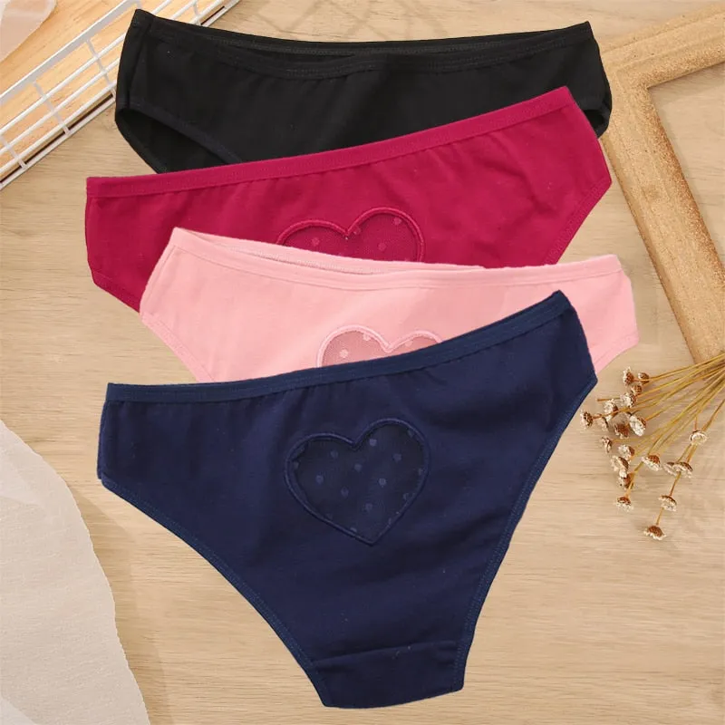 Hollow Out Heart Panties Low-Waist Underpants Comfortable Cotton Mix Briefs Underwear Lingerie