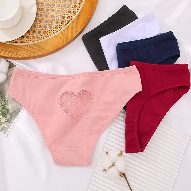 Hollow Out Heart Panties Low-Waist Underpants Comfortable Cotton Mix Briefs Underwear Lingerie