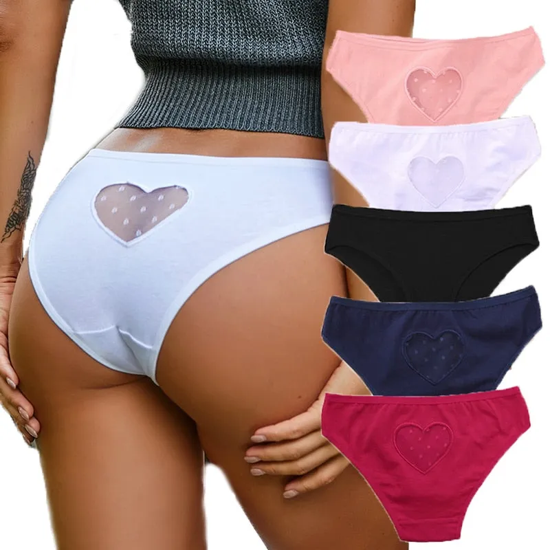 Hollow Out Heart Panties Low-Waist Underpants Comfortable Cotton Mix Briefs Underwear Lingerie