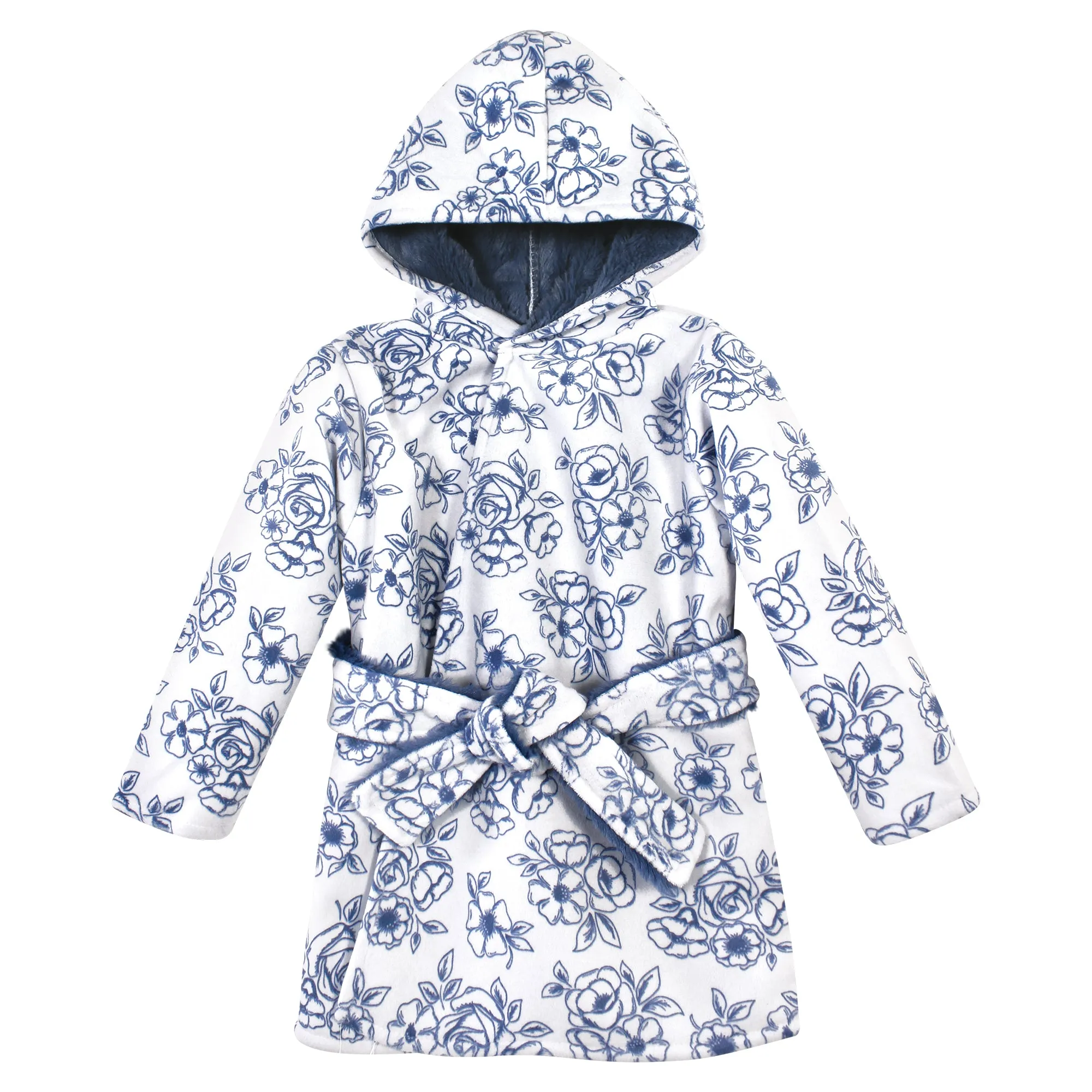 Hudson Baby Mink with Faux Fur Lining Pool and Beach Robe Cover-ups, Blue Toile