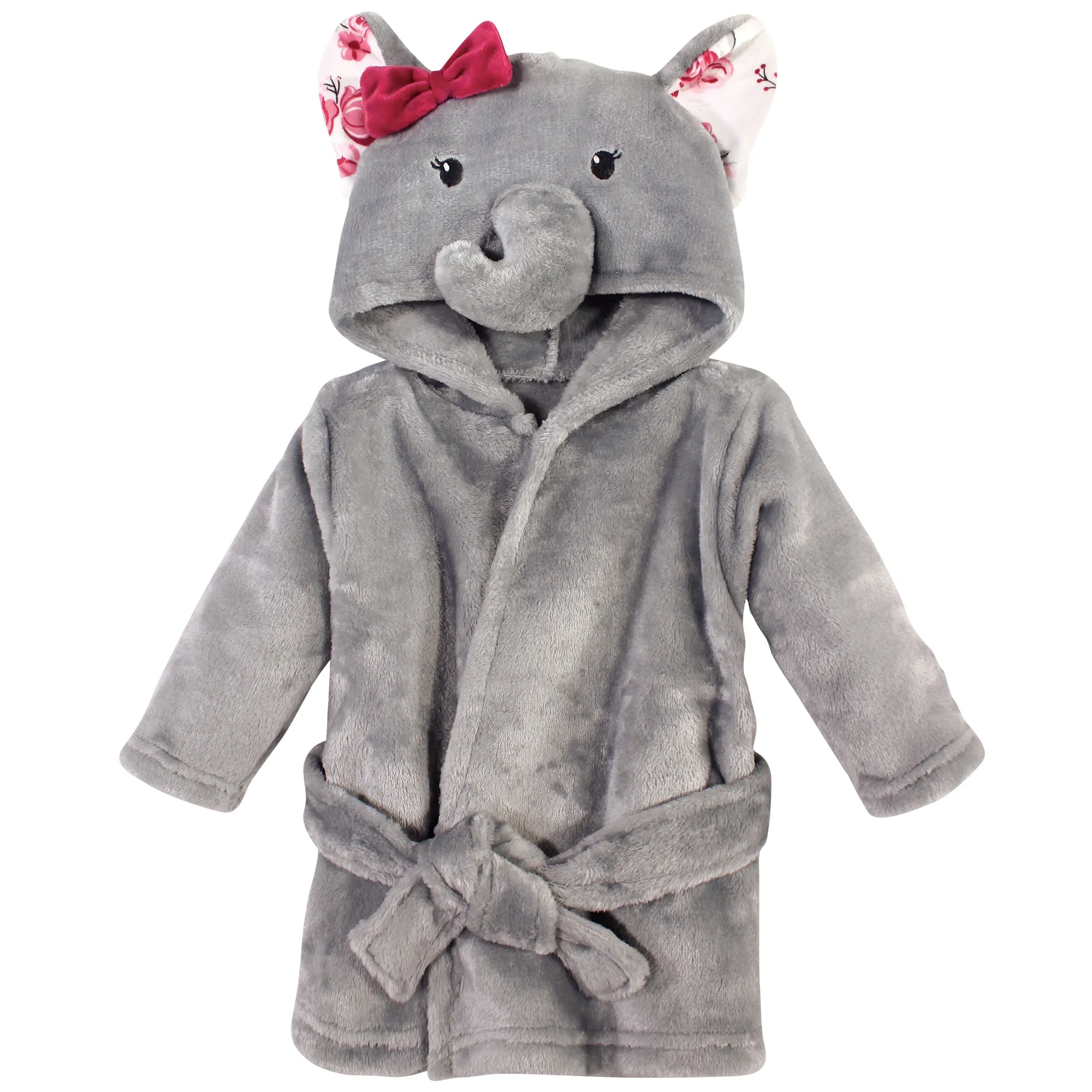 Hudson Baby Plush Animal Face Bathrobe, Gray Rose Elephant