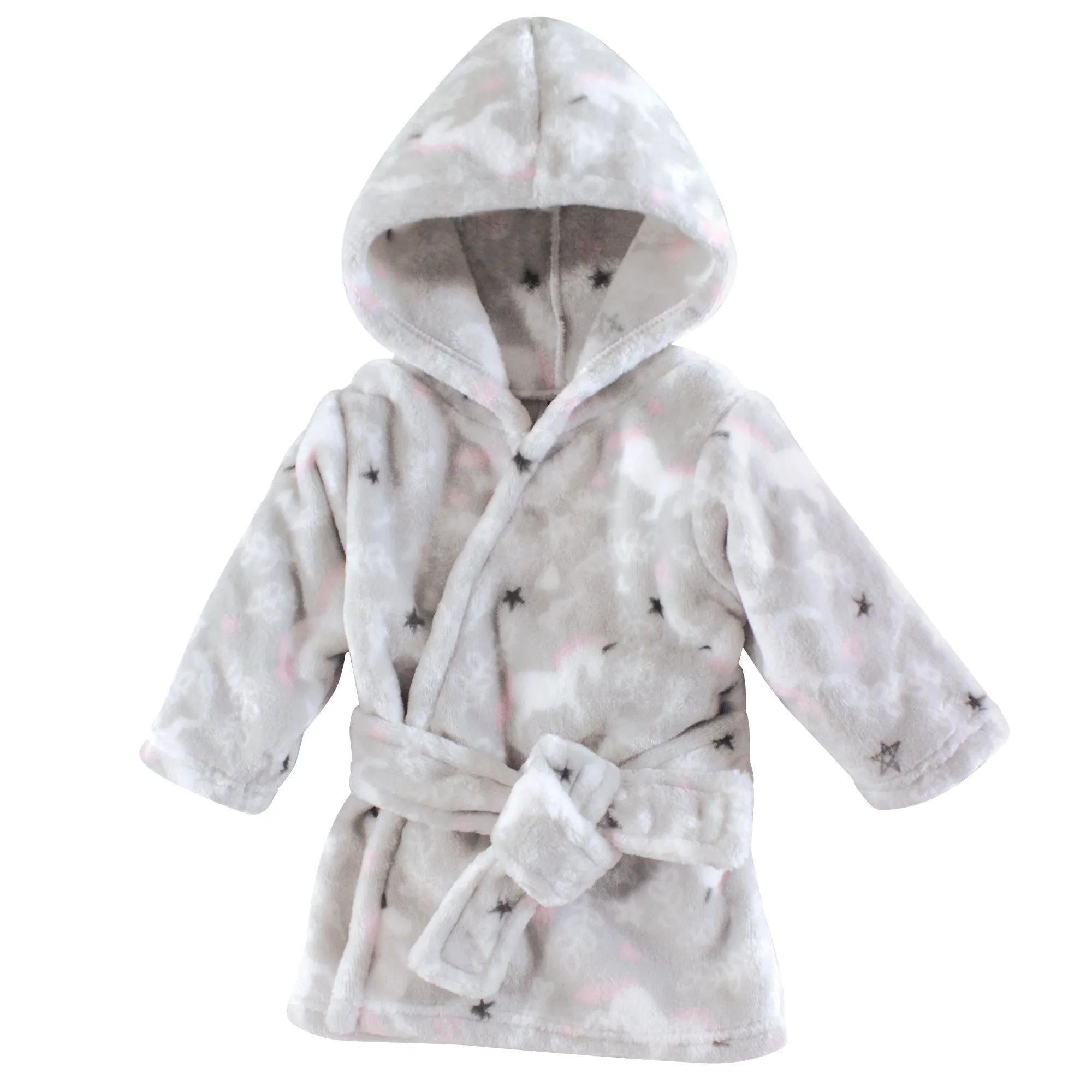 Hudson Baby Plush Animal Face Bathrobe, Gray Whimsical Unicorn