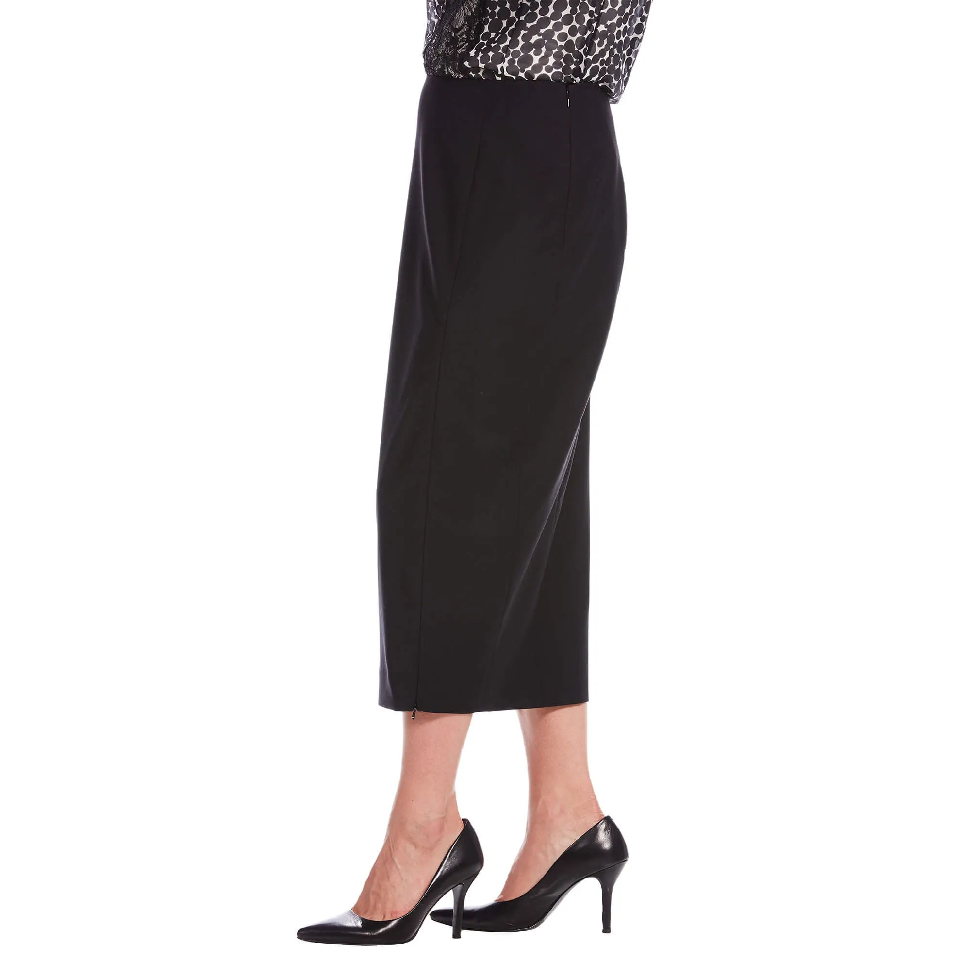 J. Peterman Women's High Waisted Zip Slit Pencil Skirt in Black