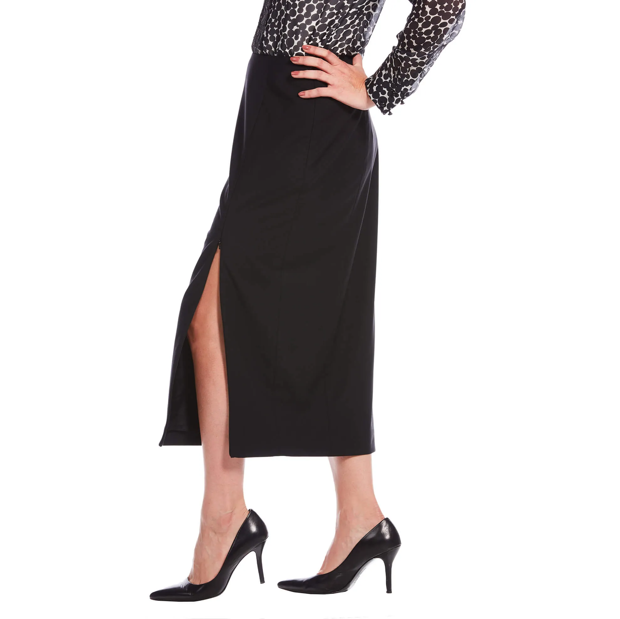 J. Peterman Women's High Waisted Zip Slit Pencil Skirt in Black