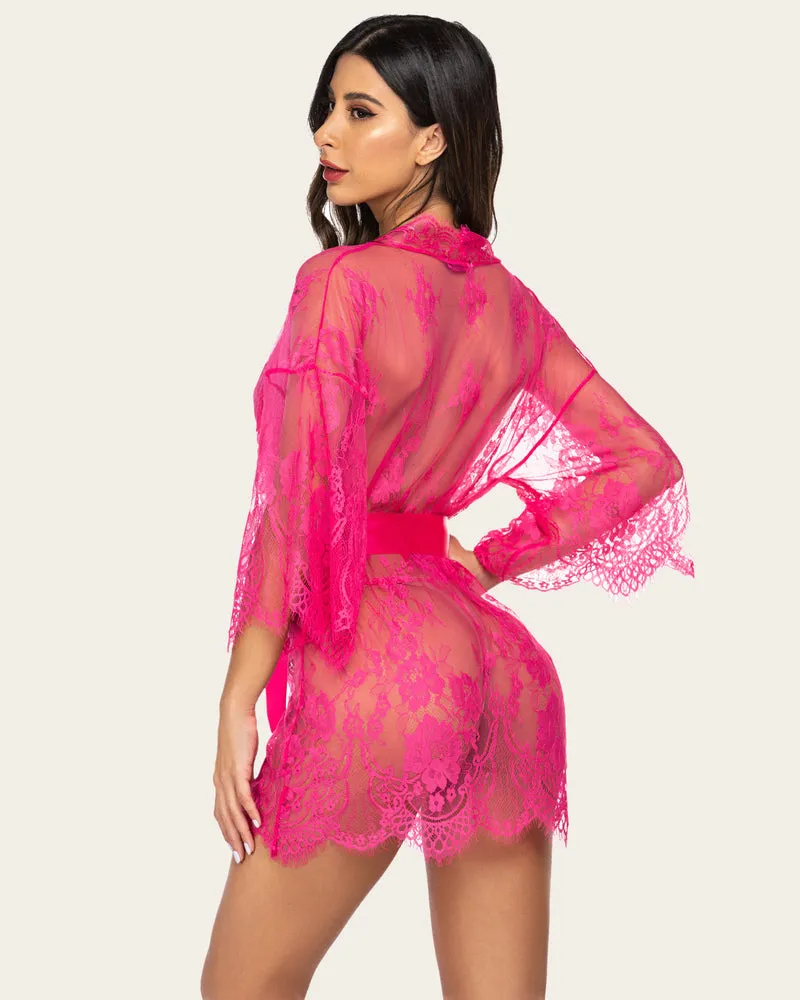 Lace Kimono Robe Lingerie Mesh Nightgown