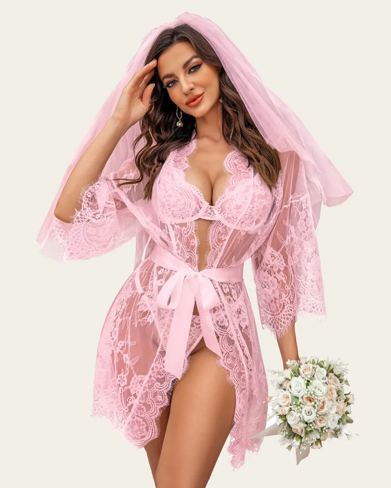 Lace Kimono Robe Lingerie Mesh Nightgown