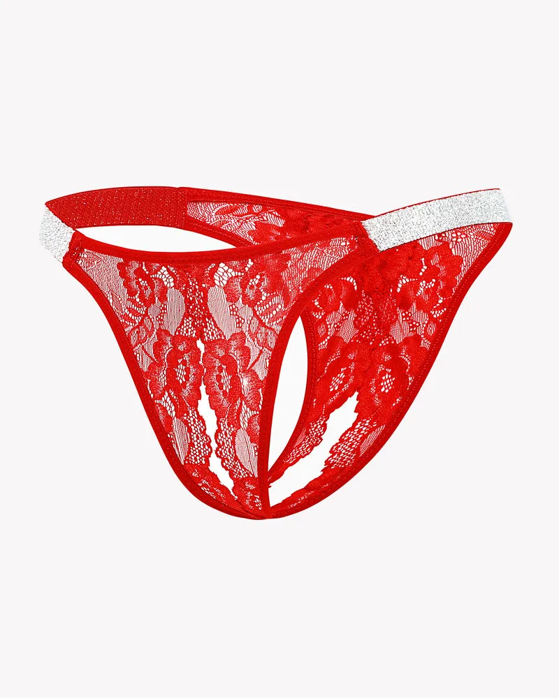 Lace Low Rise Panties with Shine Strap