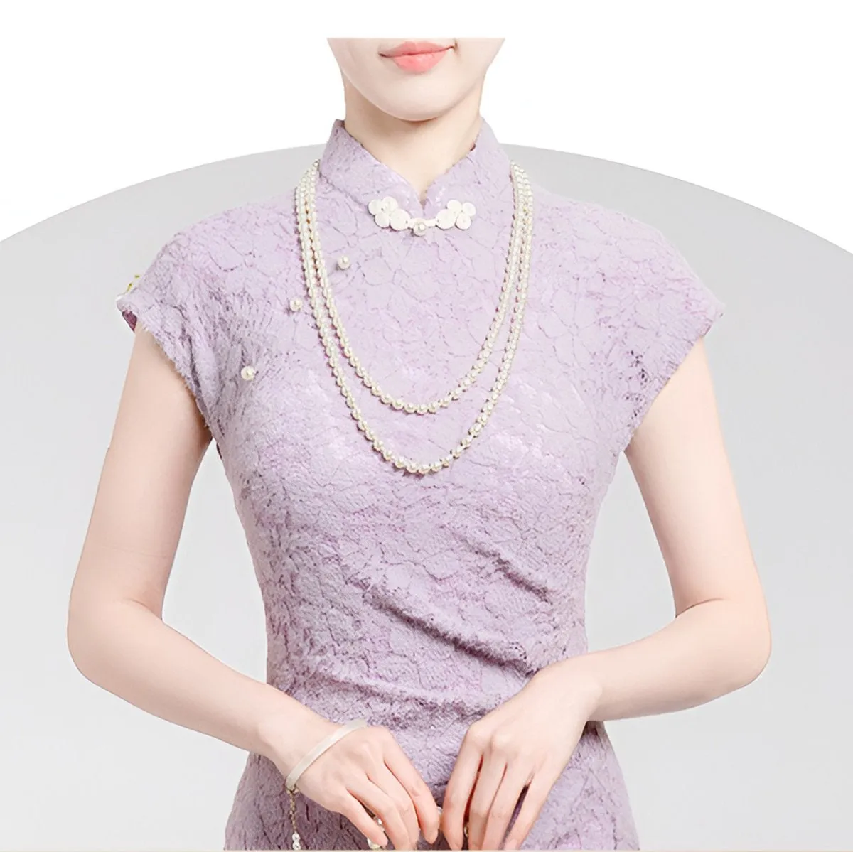 Lavender Elegant Lace Cheongsam Dress