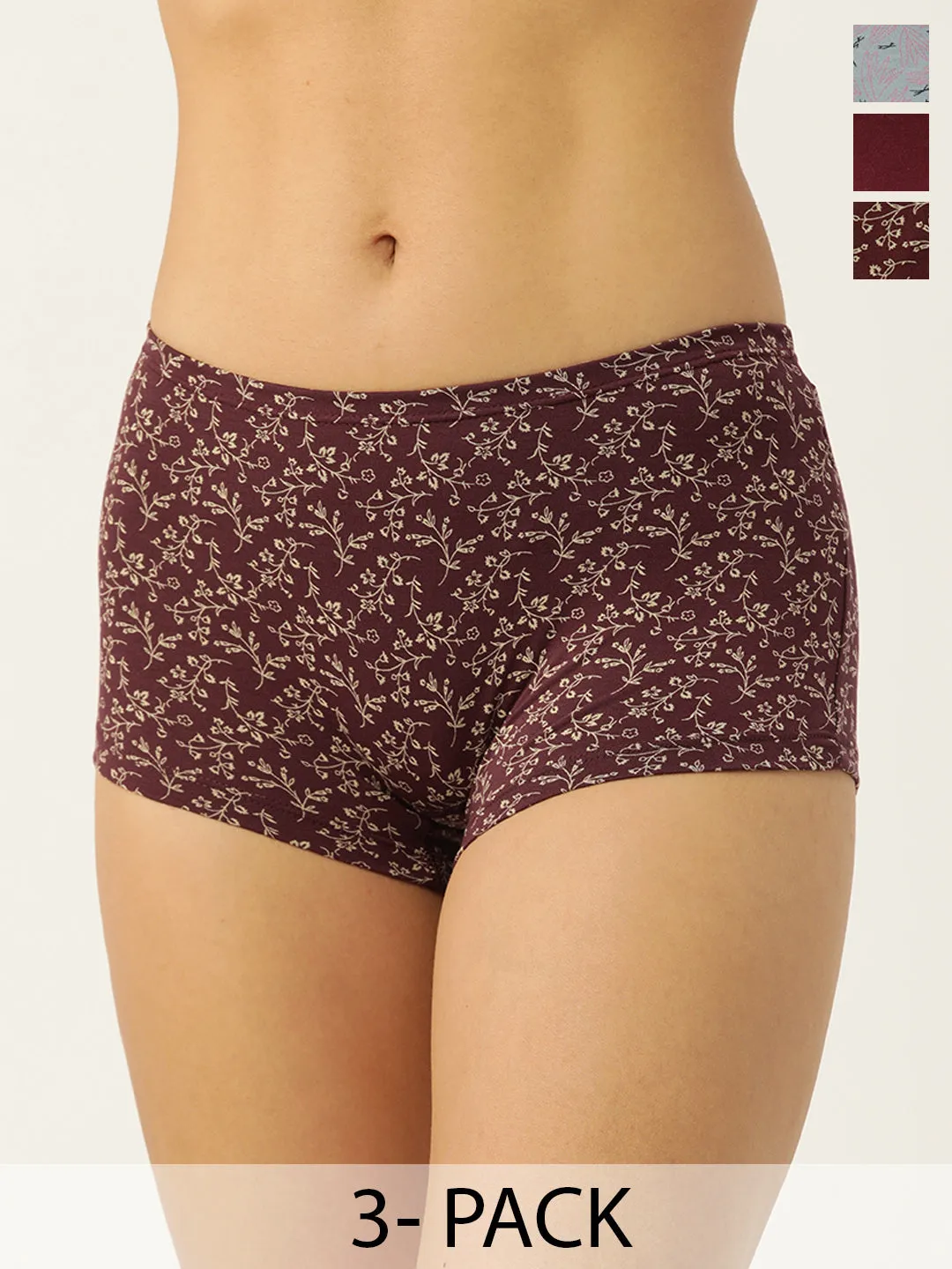 LEADING LADY Women’s Printed Mid-Rise BoyShort Brief Pack Of 3 | JOY-PR-25-3 |