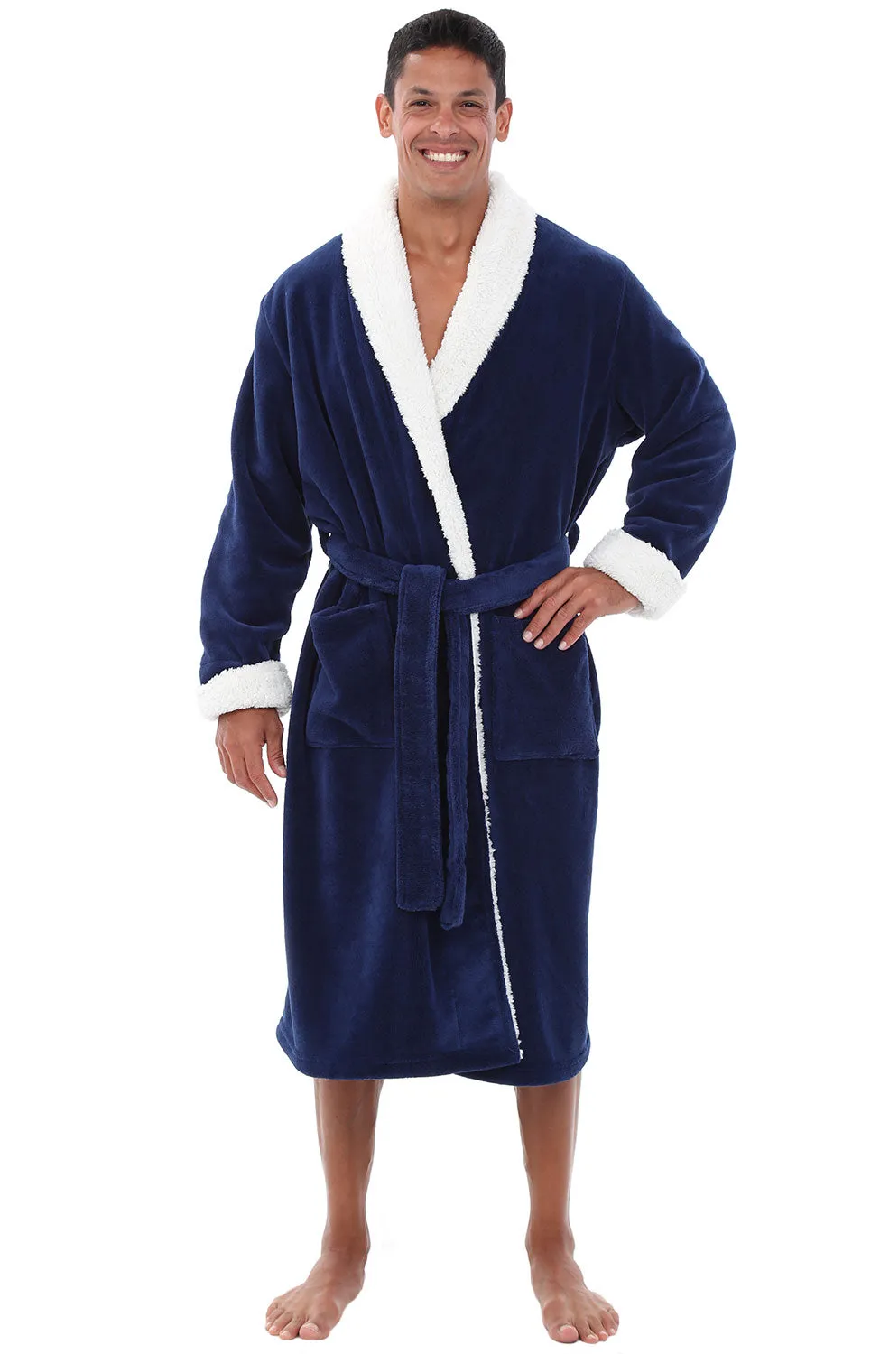 Men's Plush Sherpa Robe, Warm Bathrobe with Pockets