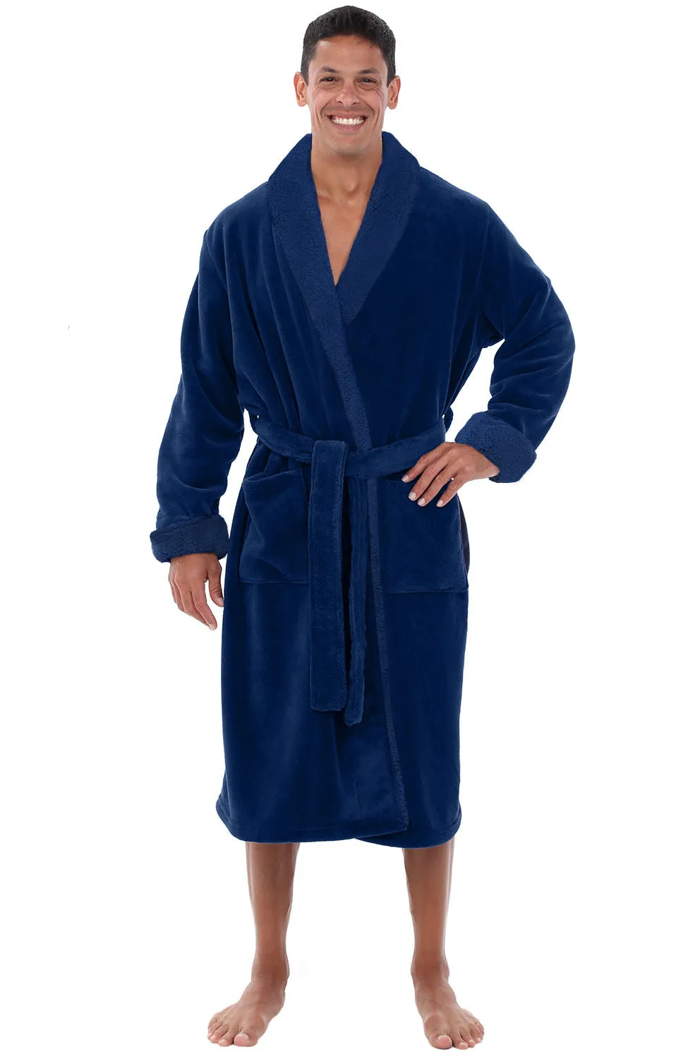 Men's Plush Sherpa Robe, Warm Bathrobe with Pockets