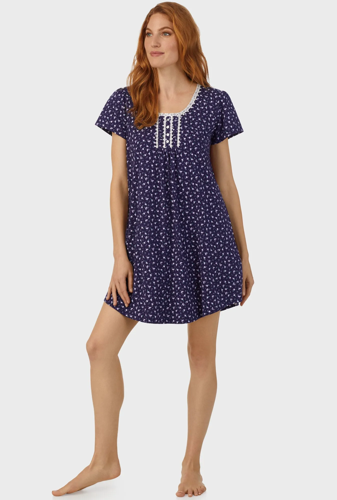 Midnight Blue Ditsy Floral Cap Sleeve Nightshirt