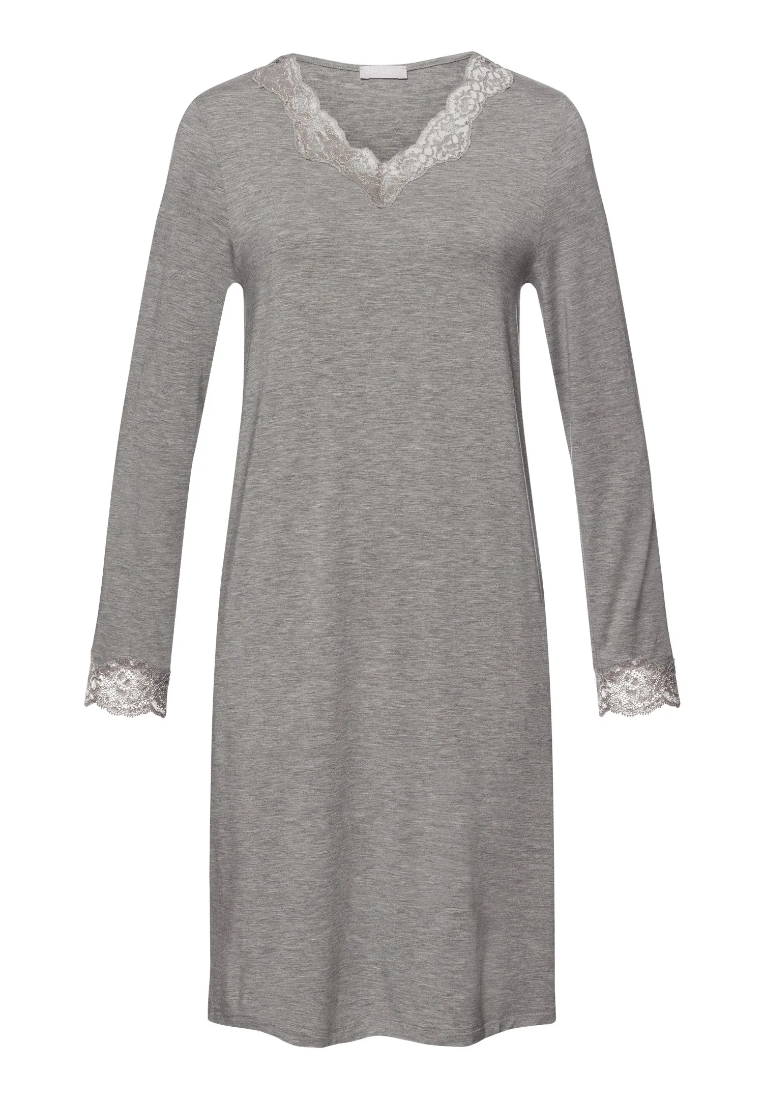 Natural Elegance Lace Trim V-Neck Cotton Nightgown | Grey Melange 74832-958