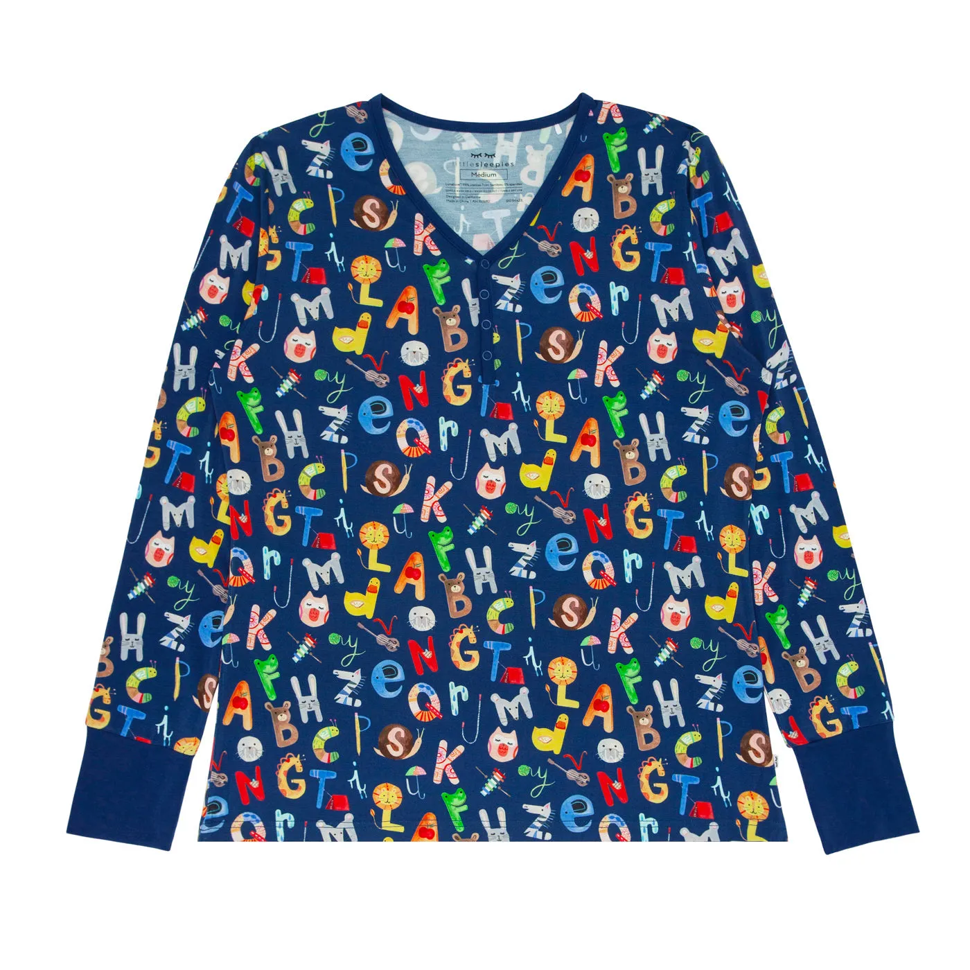 Navy Alphabet Friends Women's Pajama Top