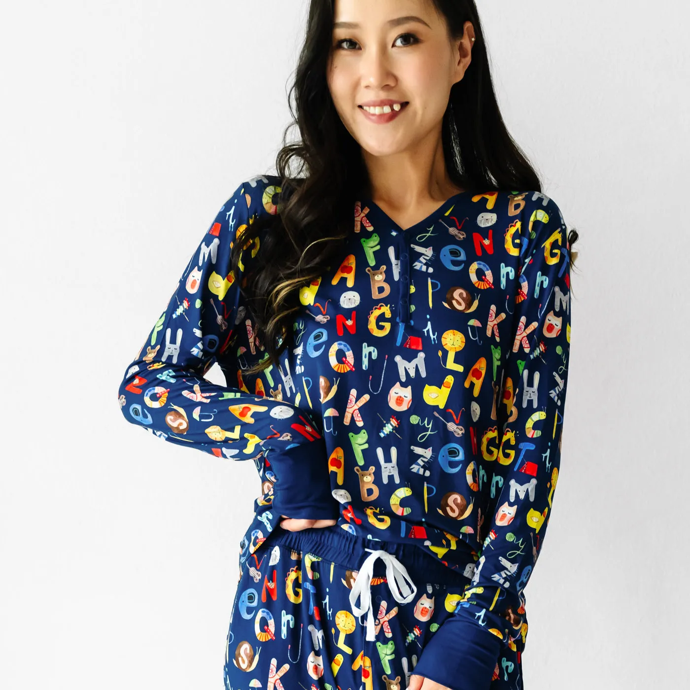 Navy Alphabet Friends Women's Pajama Top