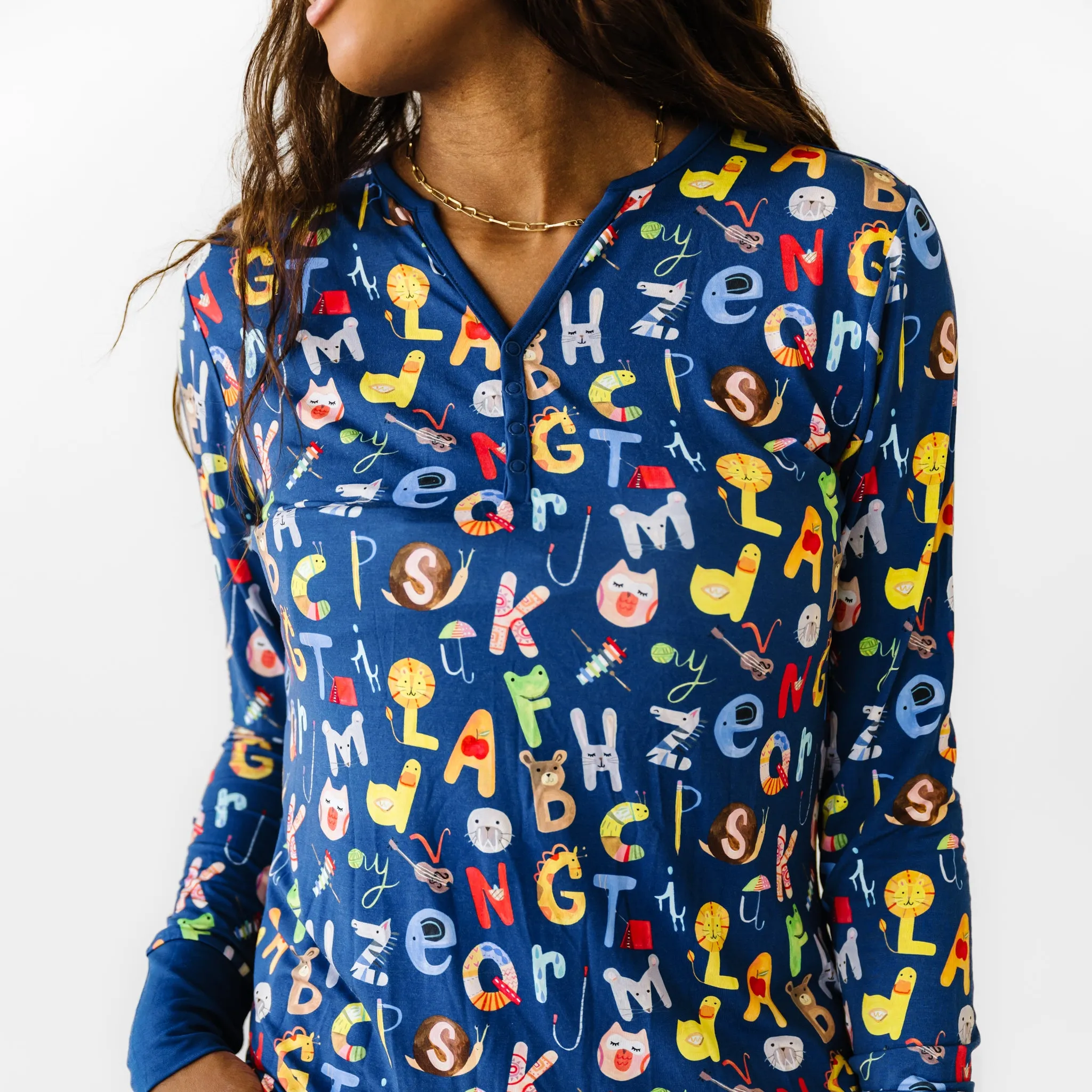 Navy Alphabet Friends Women's Pajama Top