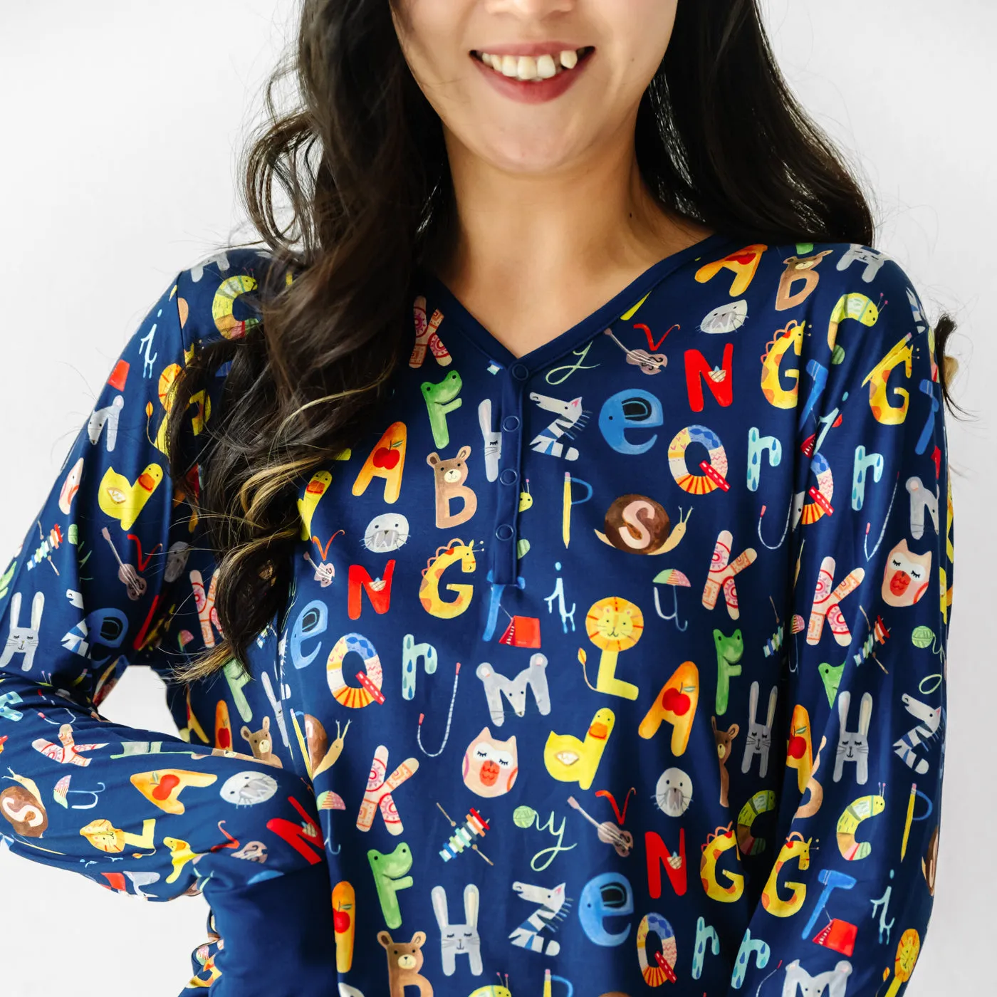 Navy Alphabet Friends Women's Pajama Top