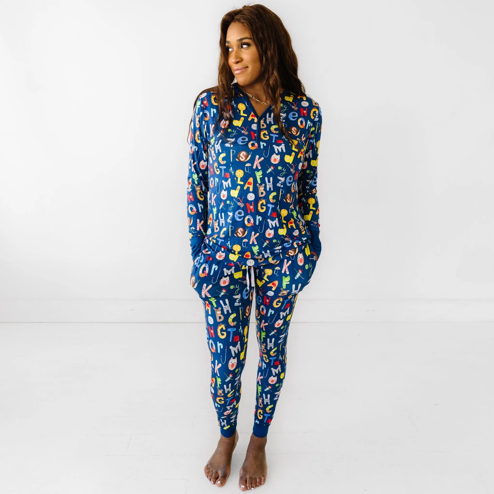 Navy Alphabet Friends Women's Pajama Top