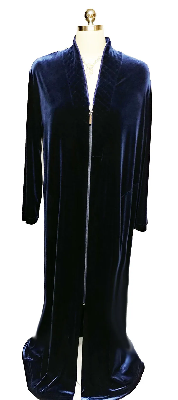 *NEW - DIAMOND TEA LUXURIOUS ZIP UP FRONT VELOUR ROBE IN MIDNIGHT NAVY - SIZE SMALL #1