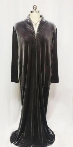 *NEW - DIAMOND TEA LUXURIOUS ZIP UP FRONT VELOUR ROBE IN TITANIUM - SIZE SMALL #2