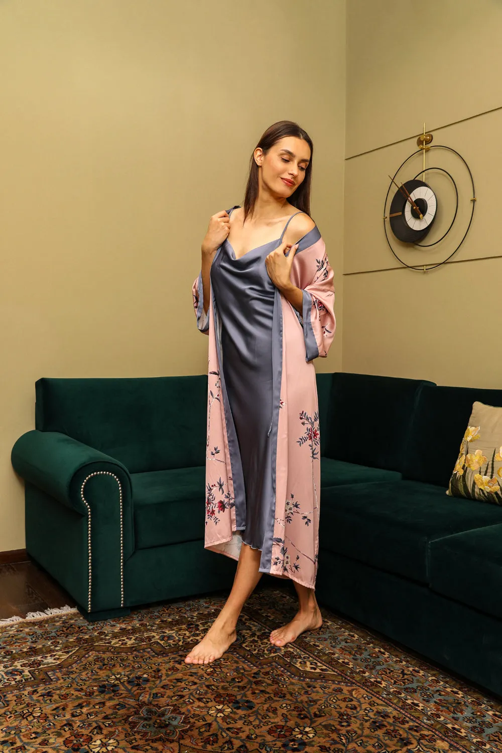 Placement Print Satin Nightgown set