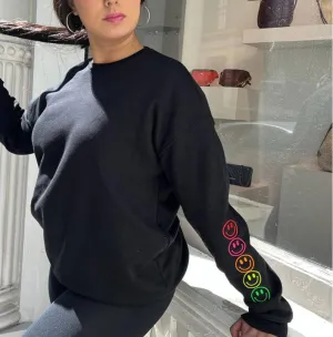 PLUS Size Poppy Chic Black Sweatshirt - NEON Smile Sleeves