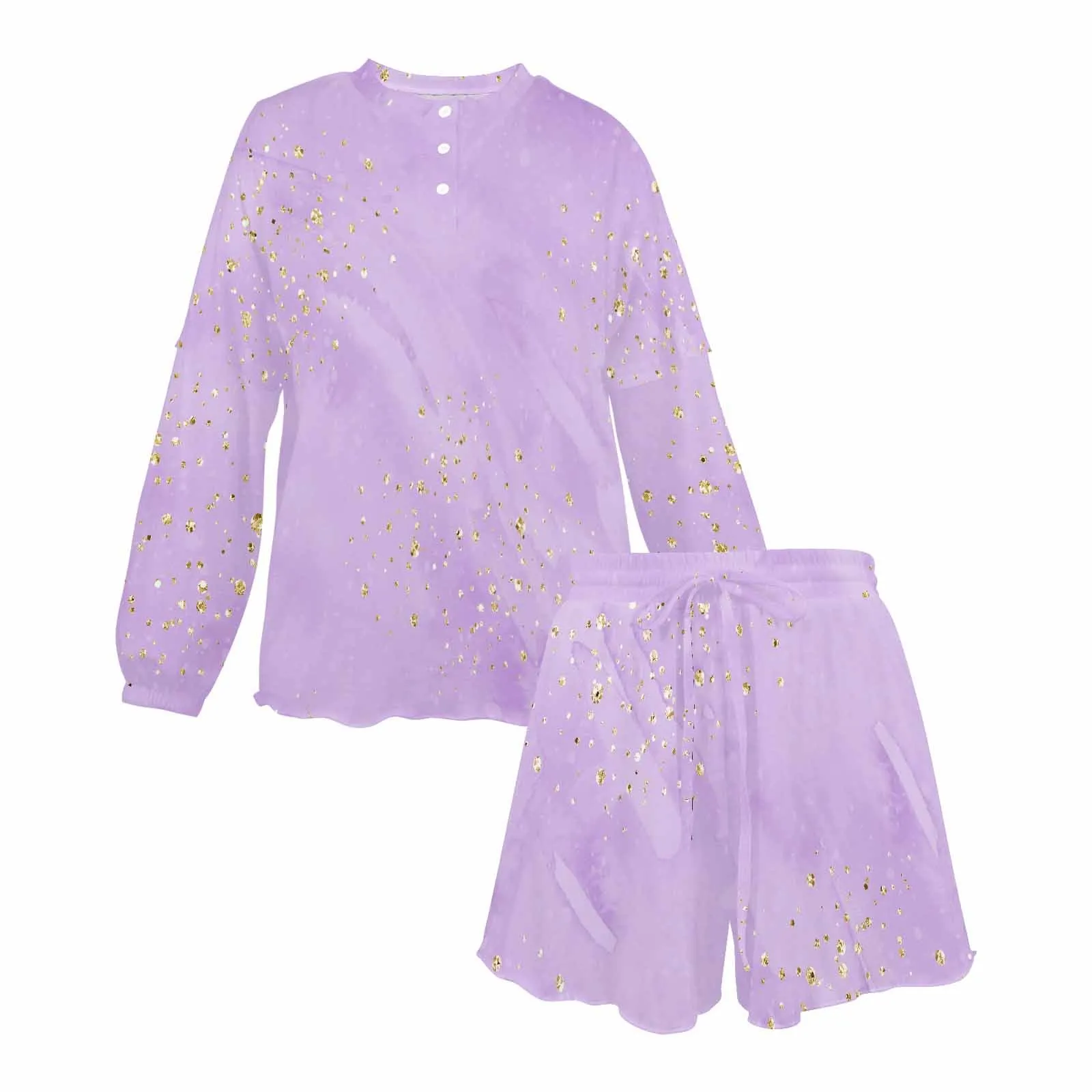 Purple Women's Long Sleeve Pajama Set with Shorts