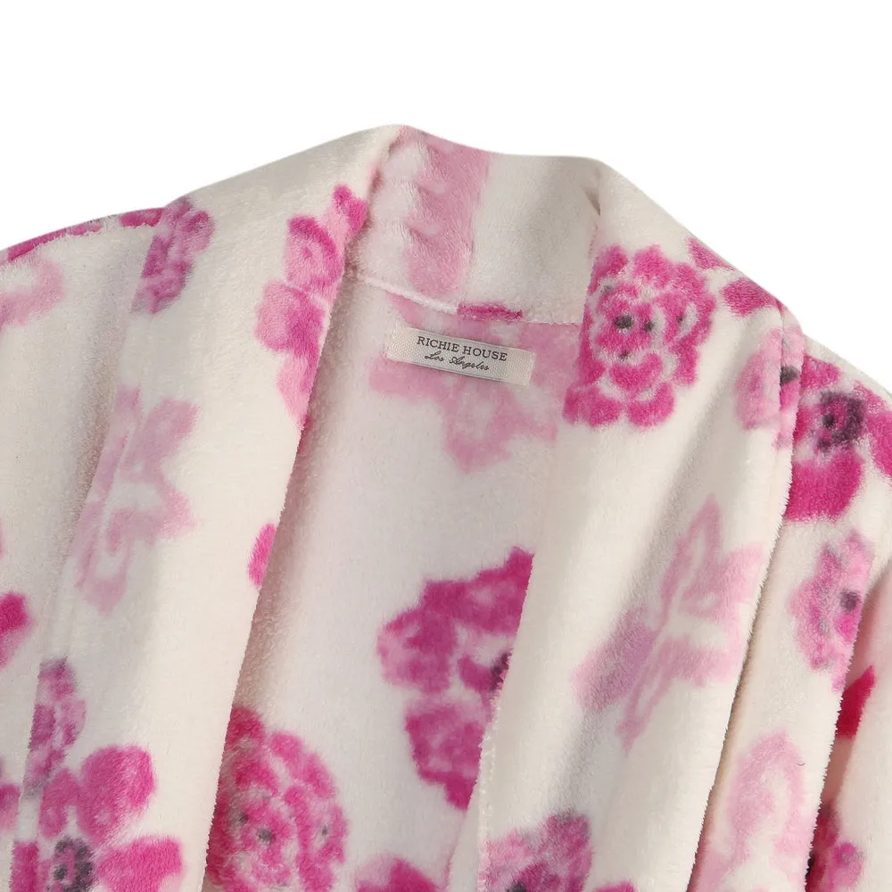 RH Luxury Women's Printed Plush Warm Shawl Collar Fleece Robe Spa Bath Loungewear RH1590