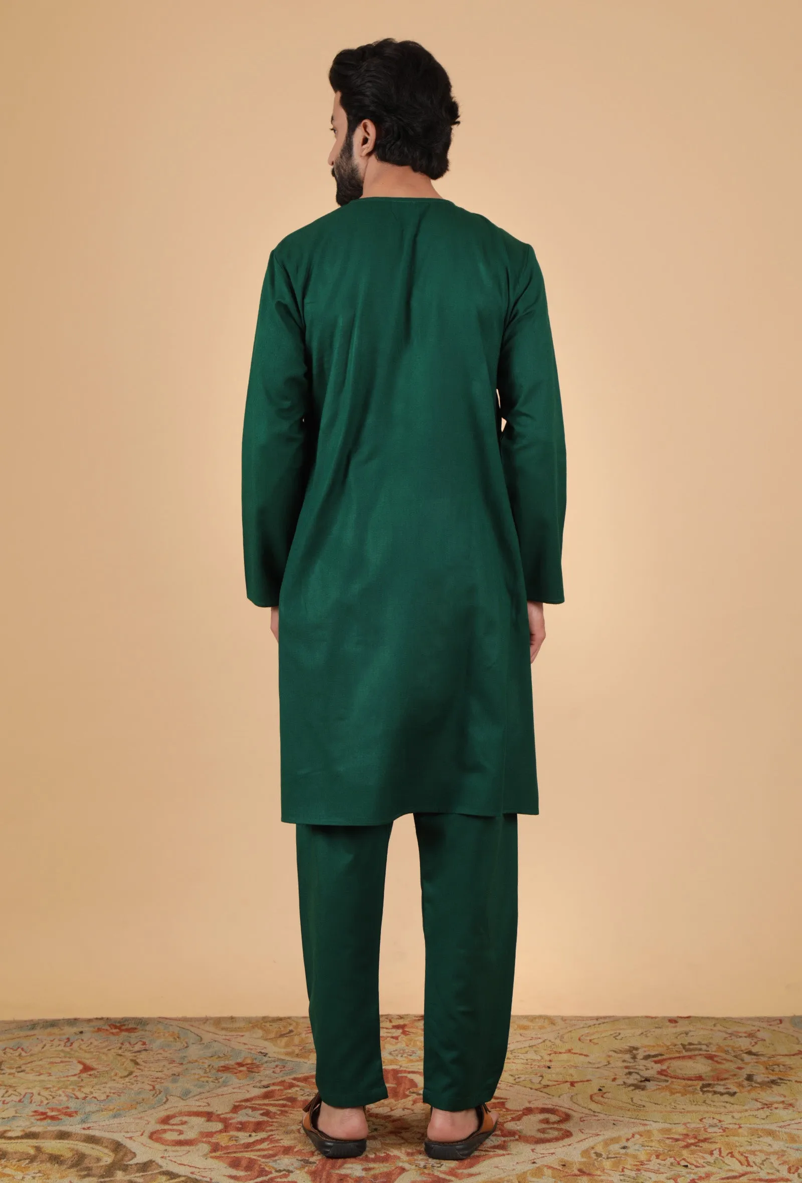 Set Of 2: Sacramento Green Cashmilon Woolen Kurta & Pajama