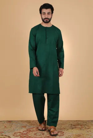 Set Of 2: Sacramento Green Cashmilon Woolen Kurta & Pajama