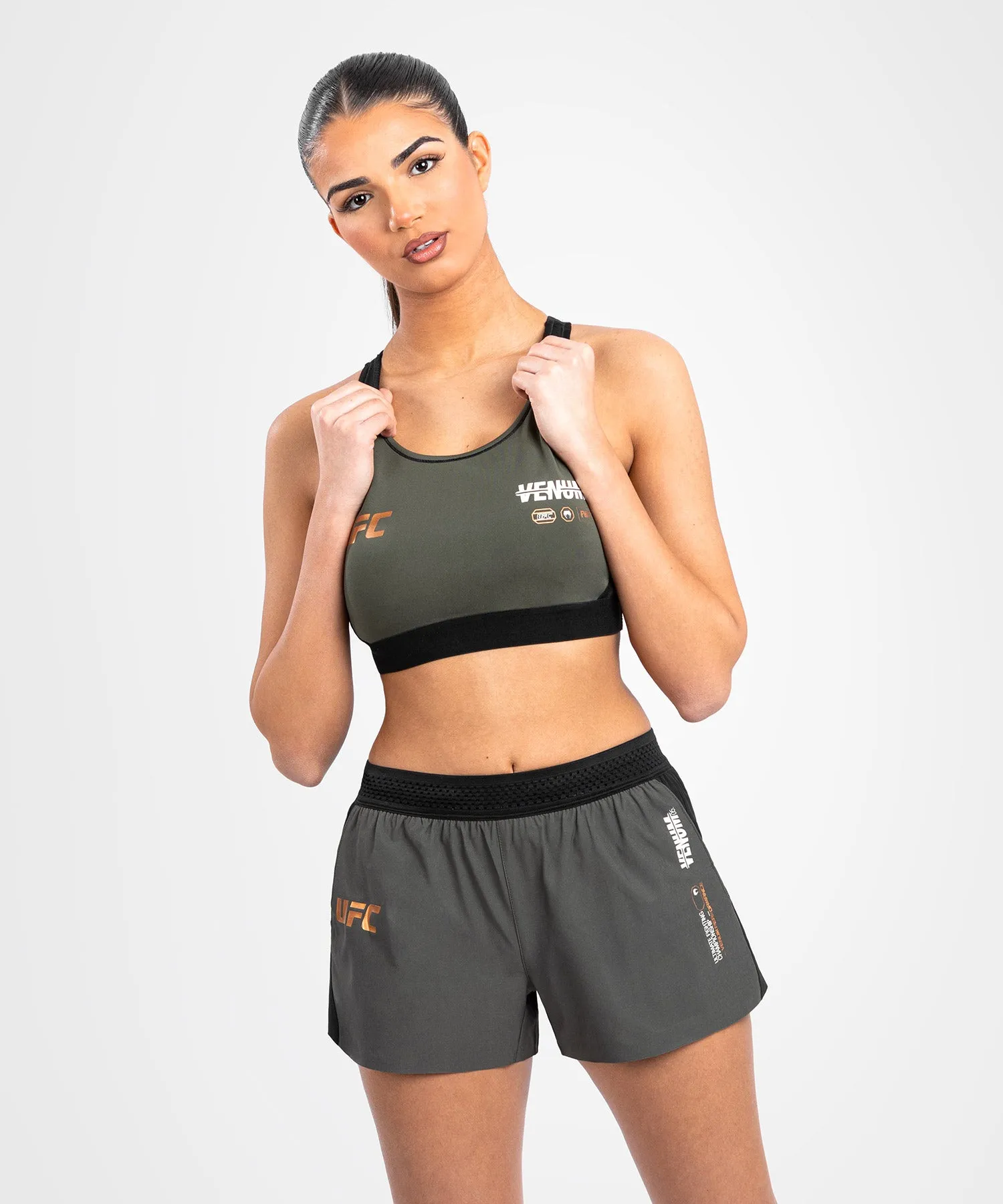 UFC Adrenaline by Venum Fight Week Women’s Sports Bra - Khaki/Bronze